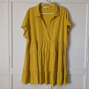 Umgee Plus XL Linen Blend Lagenlook Mustard Tiered Tunic Top EUC